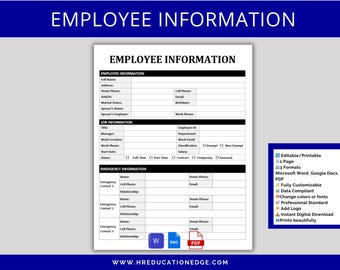 Formulier werknemersinformatie: HR-sjabloon voor nieuwe aanstelling (digitale download)
