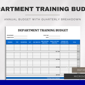 Departmental Training Budget Excel Spreadsheet: HR Template (digital ...