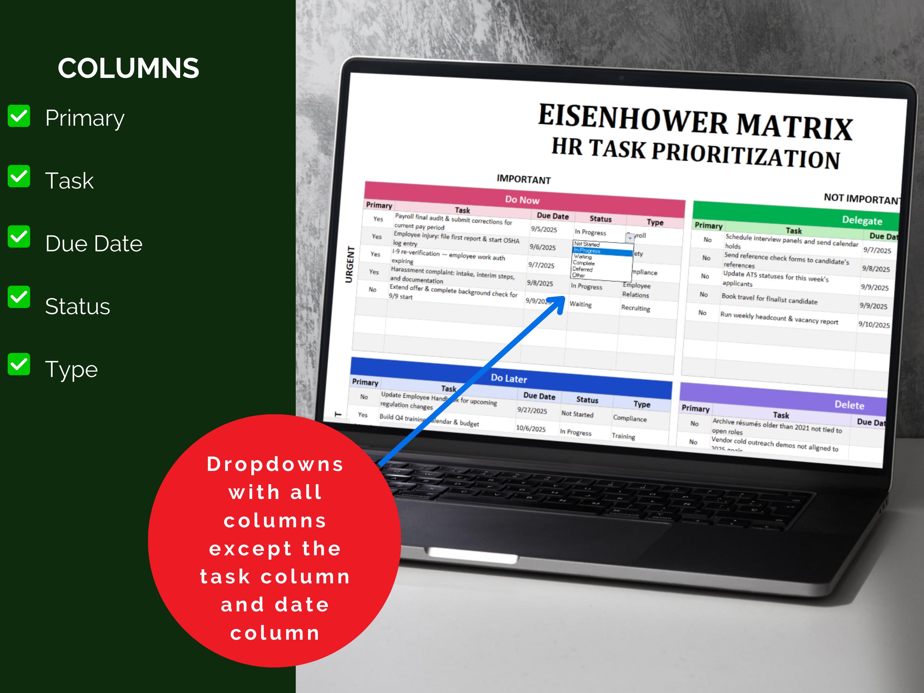 Eisenhower Matrix HR Prioritization Template | Excel & Google Sheets ...