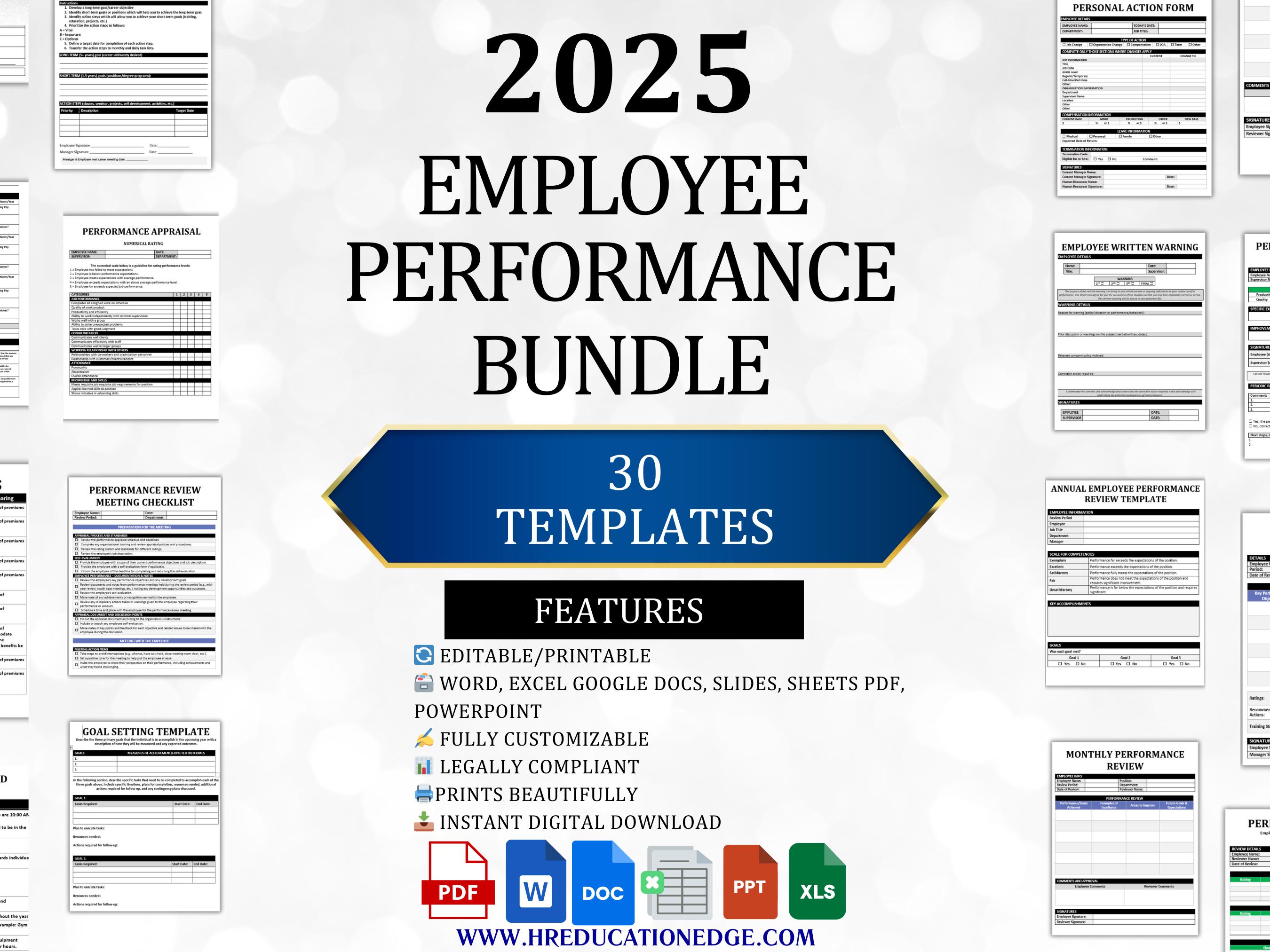 Performance Review Template 2025, Employee Feedback Goals HR Self Evaluation Form Performance Improvement Plan PIP Appraisal Management