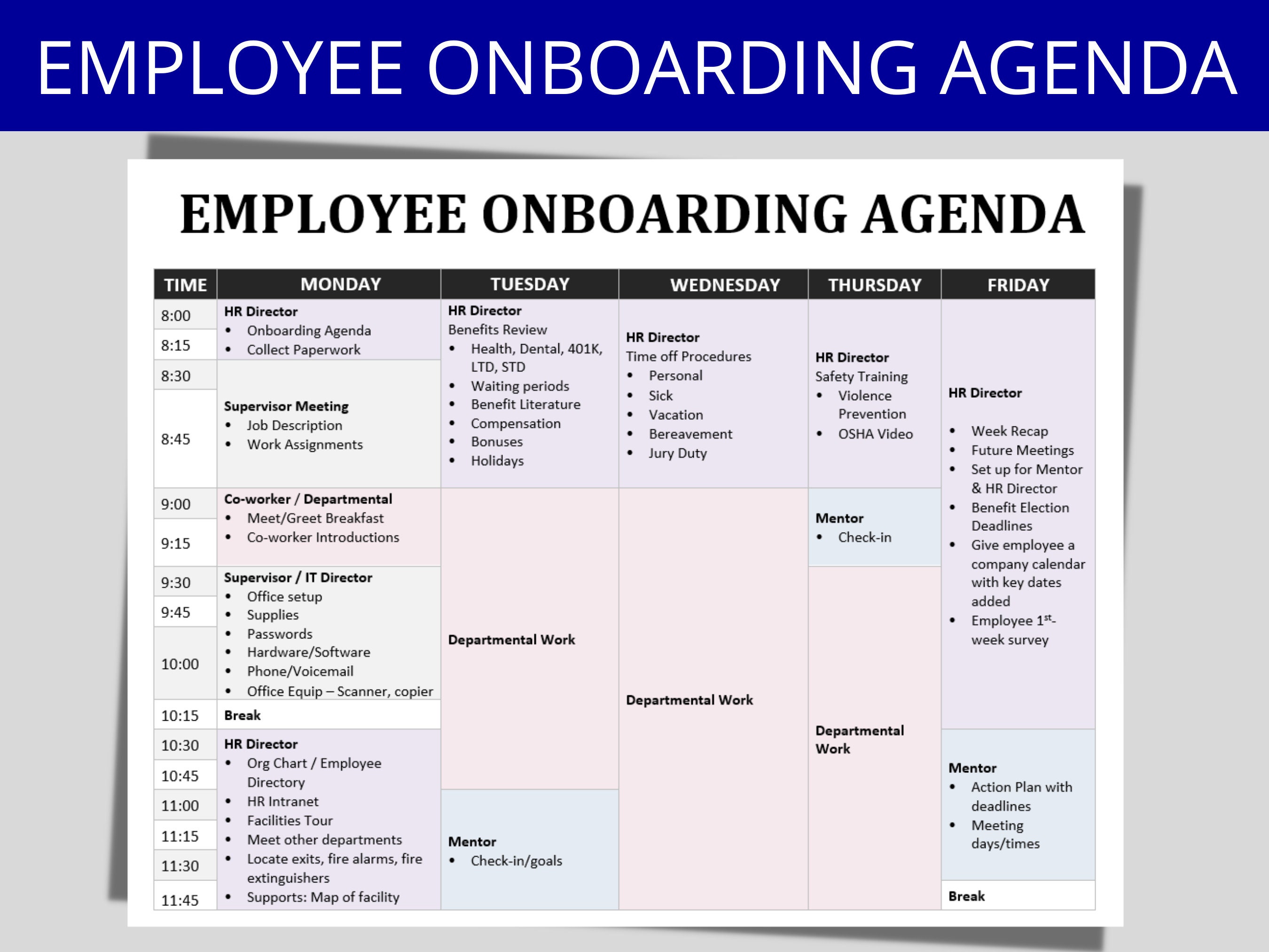New Hire Onboarding Schedule / Agenda Template Editable Word HR Form New Hire Onboarding Schedule / Agenda Template Editable Word HR Form