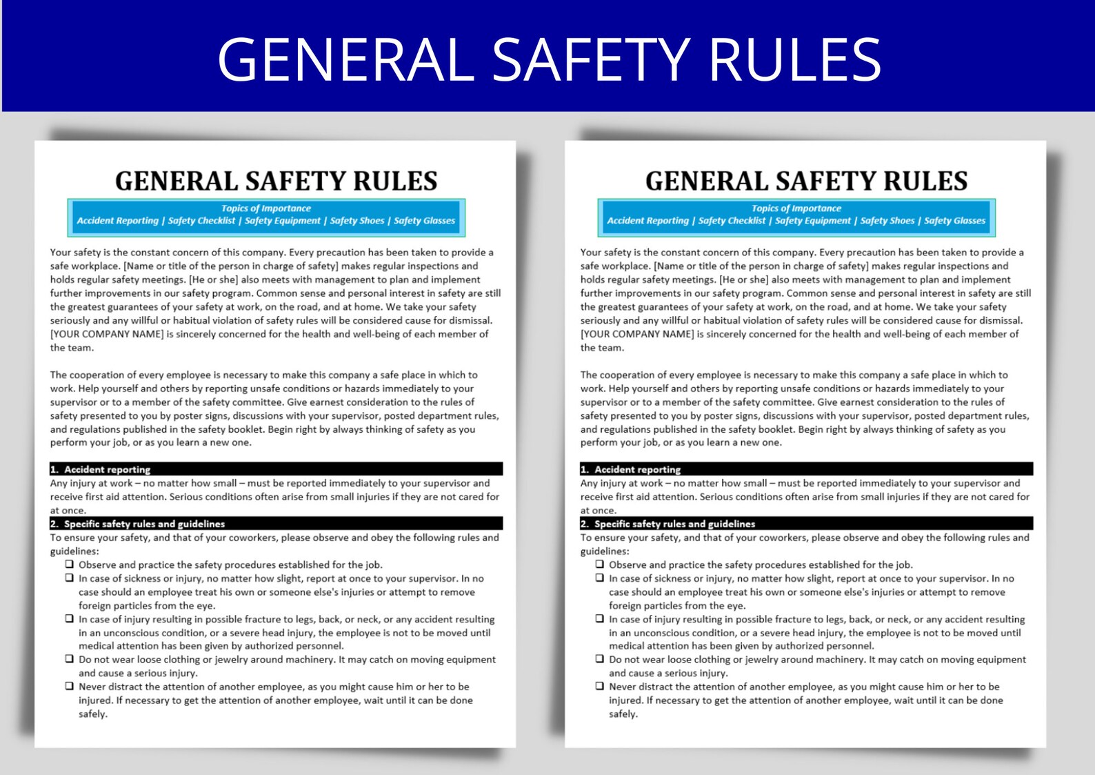 Employee Safety Policy Template Editable Word Form Human Resources HR ...