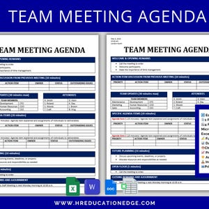 Team Meeting Agenda Template – Professional Business Meeting Agenda, Editable (Word, Excel, Google Docs, Sheets)