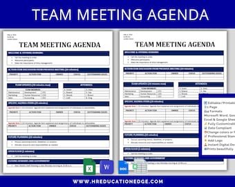 Team Meeting Agenda Template: Editable Business Meeting Planner (Digital Download)