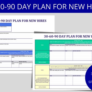 30-60-90-day plan: New Hire Plan | HR Excel Spreadsheet, Employee Goals | New Hire Training | Onboarding Template | HR Template, HR Document