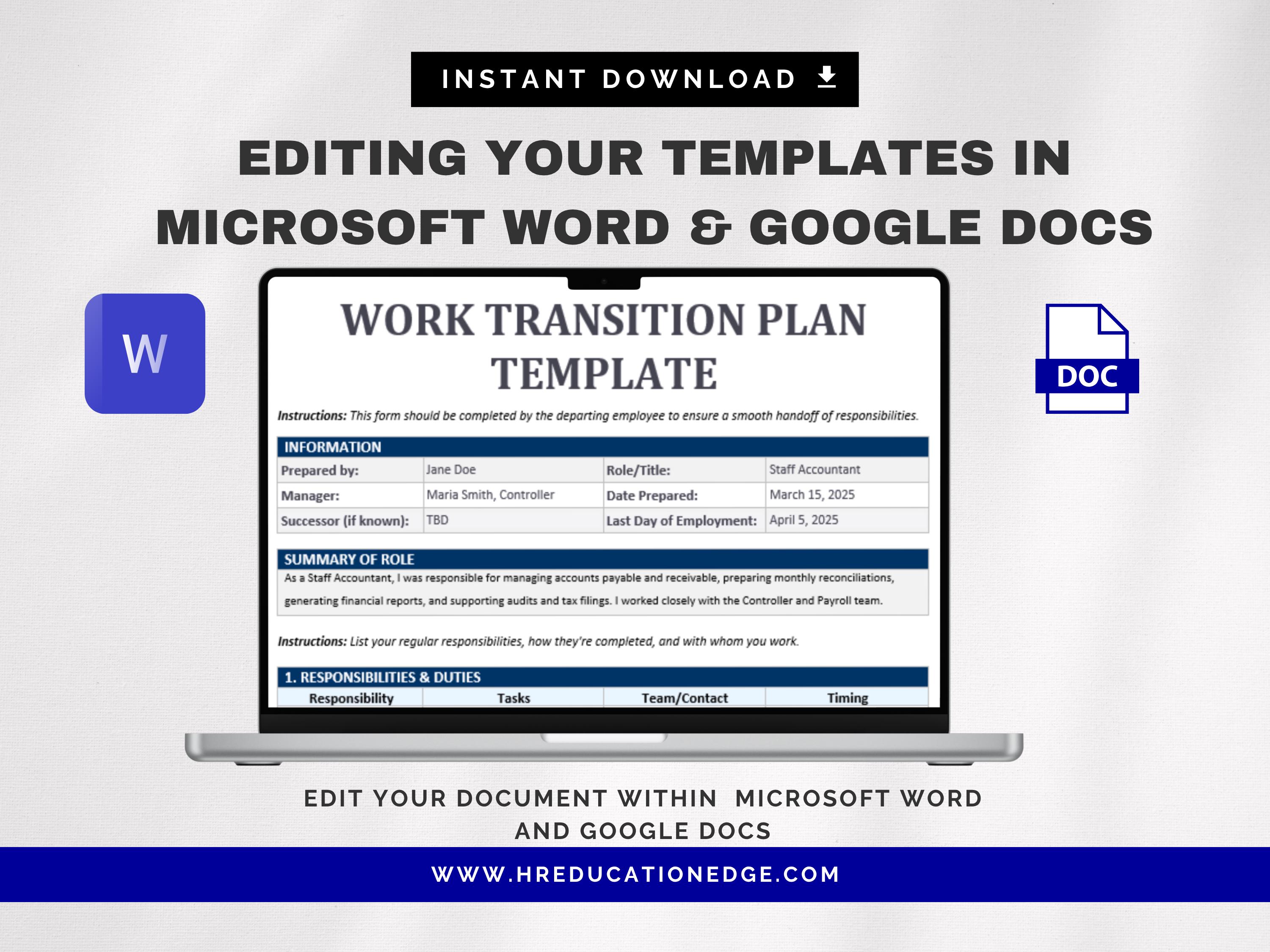 Employee Transition Plan Template: HR Offboarding Forms (word, Excel ...