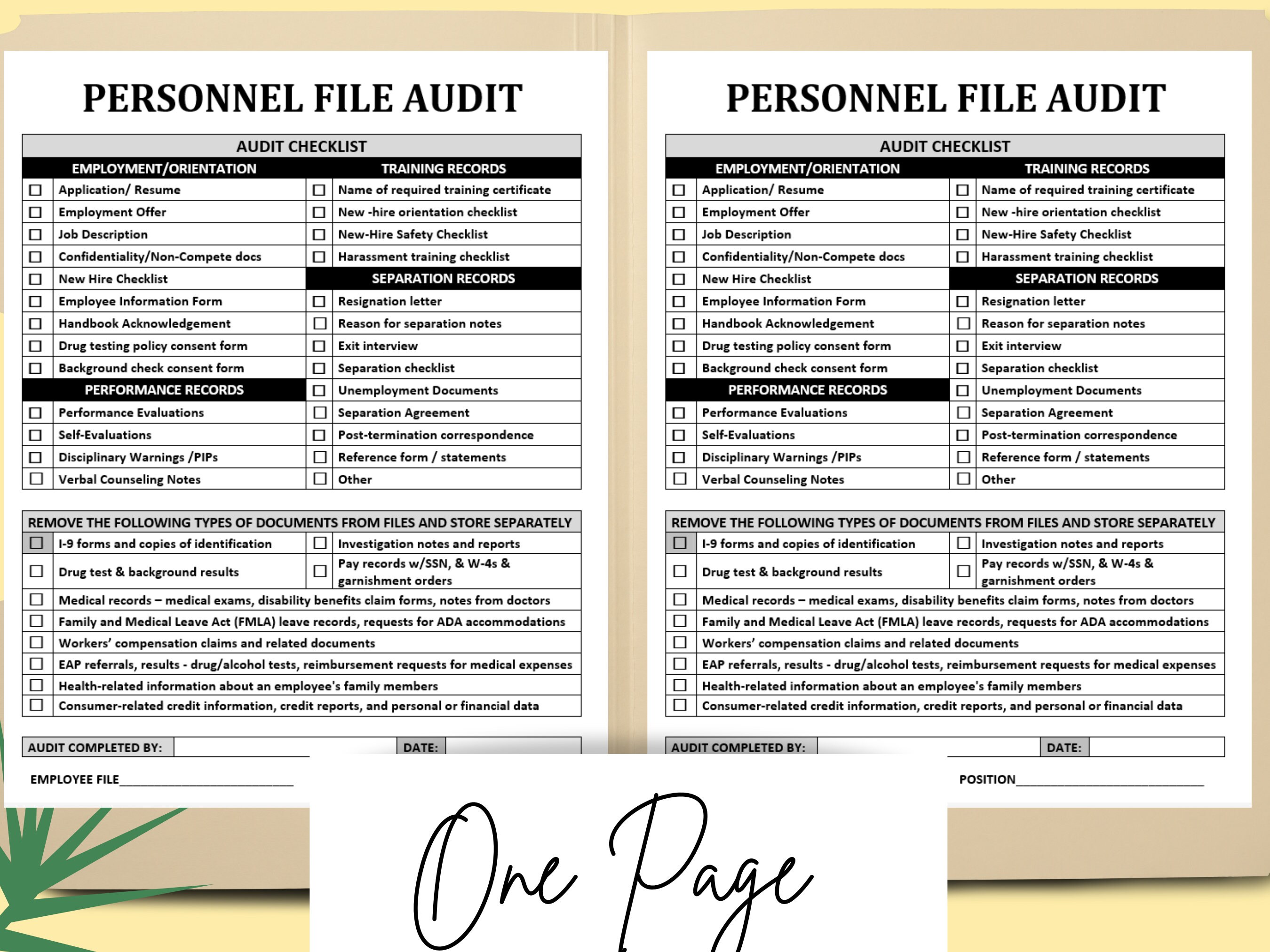 Personnel File Checklist Employee Folder Audit HR Template Etsy Israel
