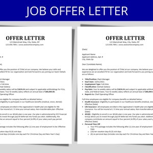 Plantilla de carta de oferta de trabajo, MS Editable Word, Contrato de empleado, Plantillas de recursos humanos, Formularios de recursos humanos, Formulario de documentación de incorporación de nuevos empleados