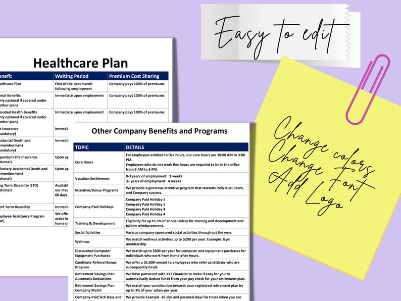 Employee Benefits Template Editable Word Template Etsy Employee Benefits Template Editable Word Template Etsy
