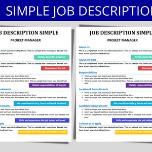 Employee Job Description Simple Template Editable Word Form Human Resources  HR Forms Templates New Hire Templates 