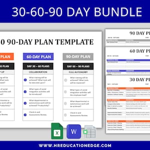 30 60 90 Day Plan Template Bundle: Editable HR Template | Employee Onboarding  Goal setting New Hire Training, Word, Excel, Google Sheets