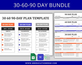 30 60 90 Day Plan Template Bundle: Editable HR Onboarding (Word, Google Docs & Excel)