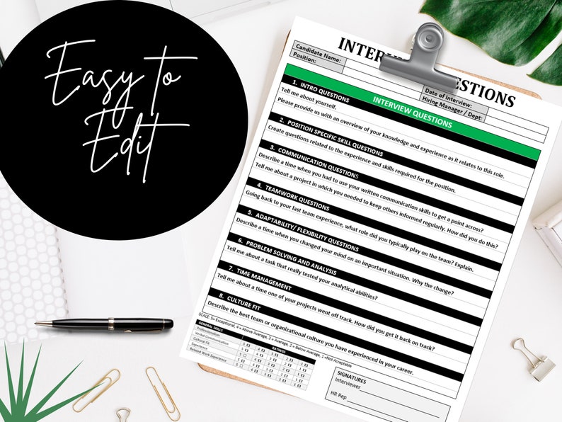 Interview Questions Template Human Resources Behavioral Etsy