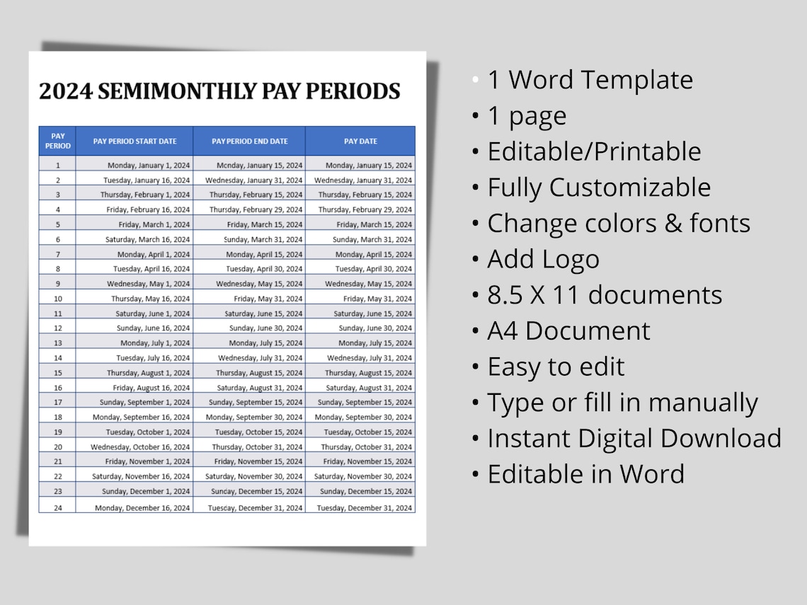 Semimonthly Pay Periods 2024 Payroll Calendar 15th and 30th 2024