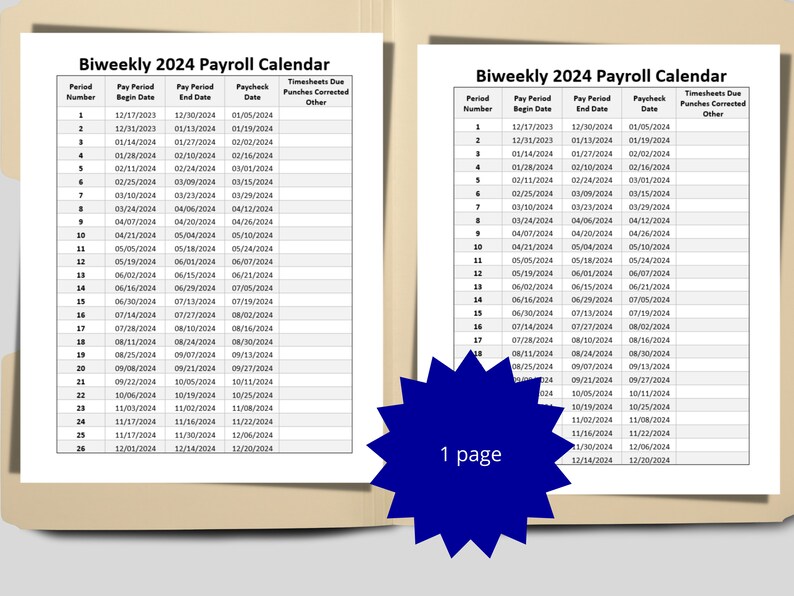 Biweekly Payroll Calendar 2024 MS Editable Word Pay Period Start & End