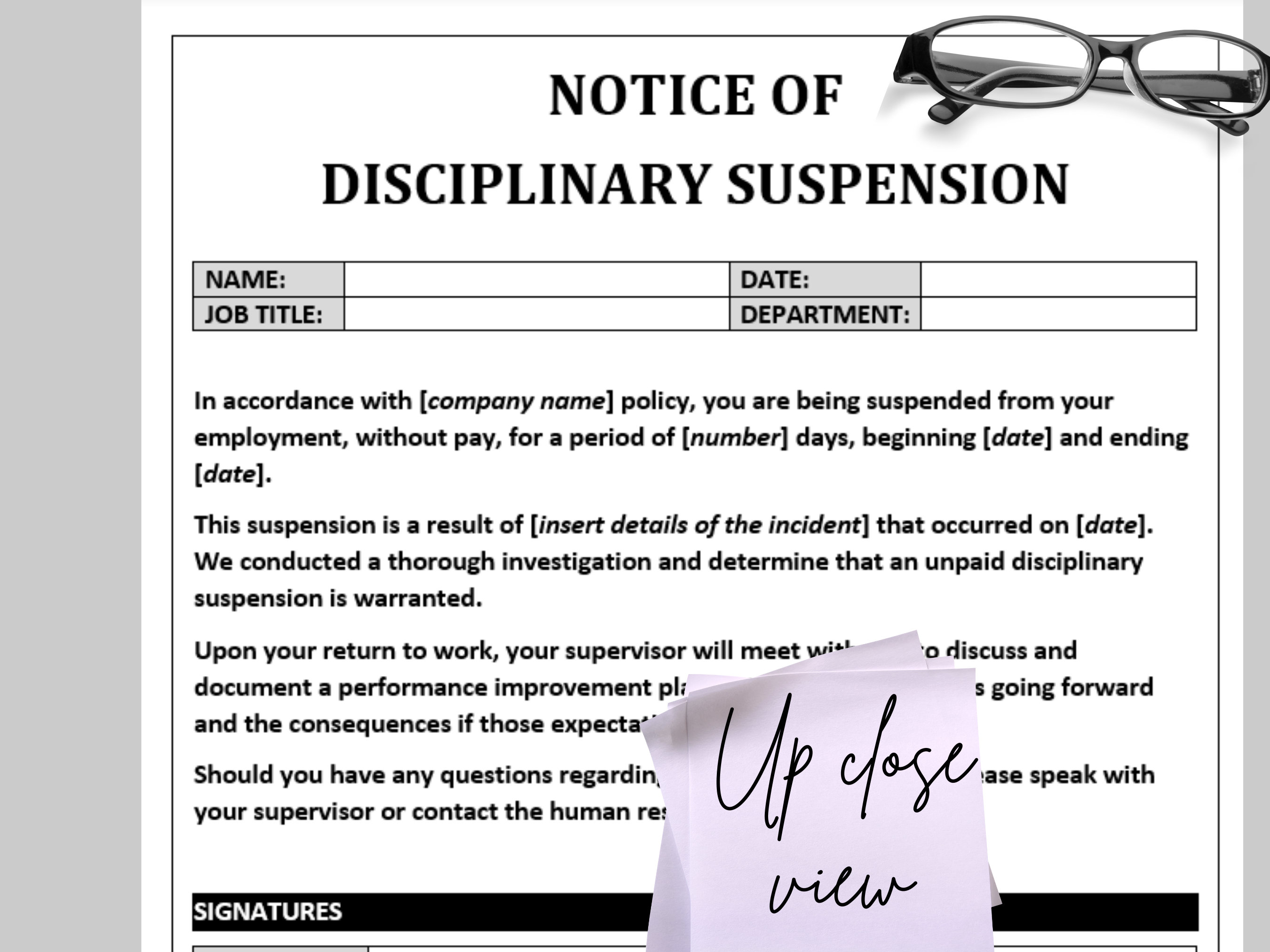 Notice of Disciplinary Suspension HR Template Write up Form Human