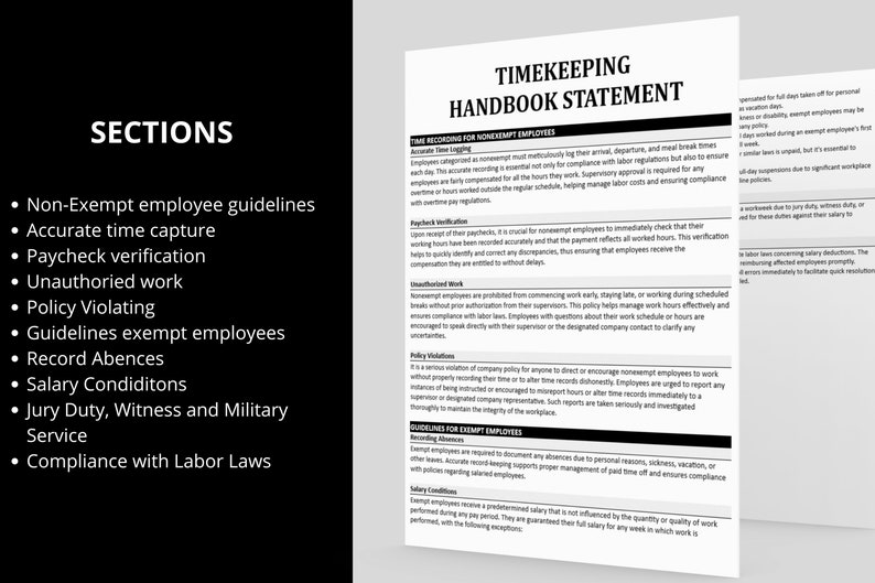 Timekeeping Policy Employee Handbook HR Compliance Employment Law