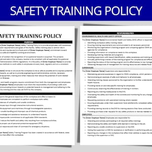 Plantilla de política de capacitación en seguridad: Cumplimiento de OSHA, seguridad en el trabajo (descarga digital)