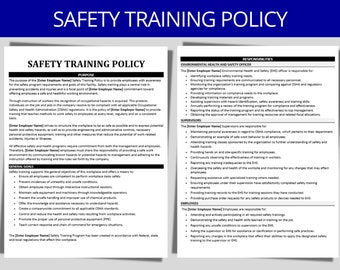 Safety Training Policy Template: OSHA Compliance, Workplace Safety (Digital Download)