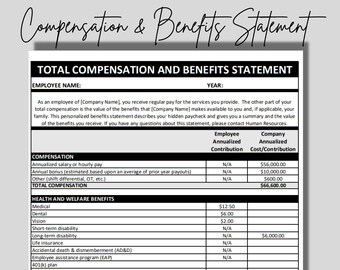 Employee Compensation Statement Template Etsy Employee Compensation Statement Template Etsy