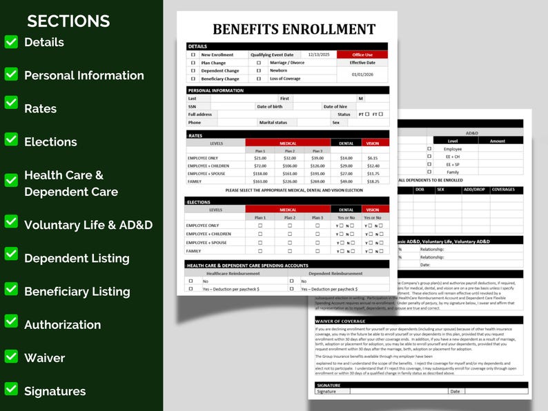 Employee Benefits Enrollment Template: HR Health Insurance Open ...