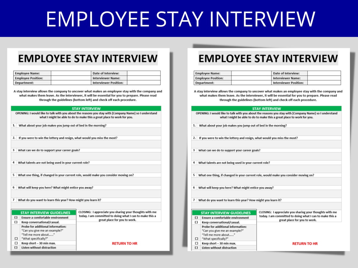 Employee Stay Interview Template / Mini Checklist /guidelines Etsy Employee Stay Interview Template / Mini Checklist /guidelines Etsy