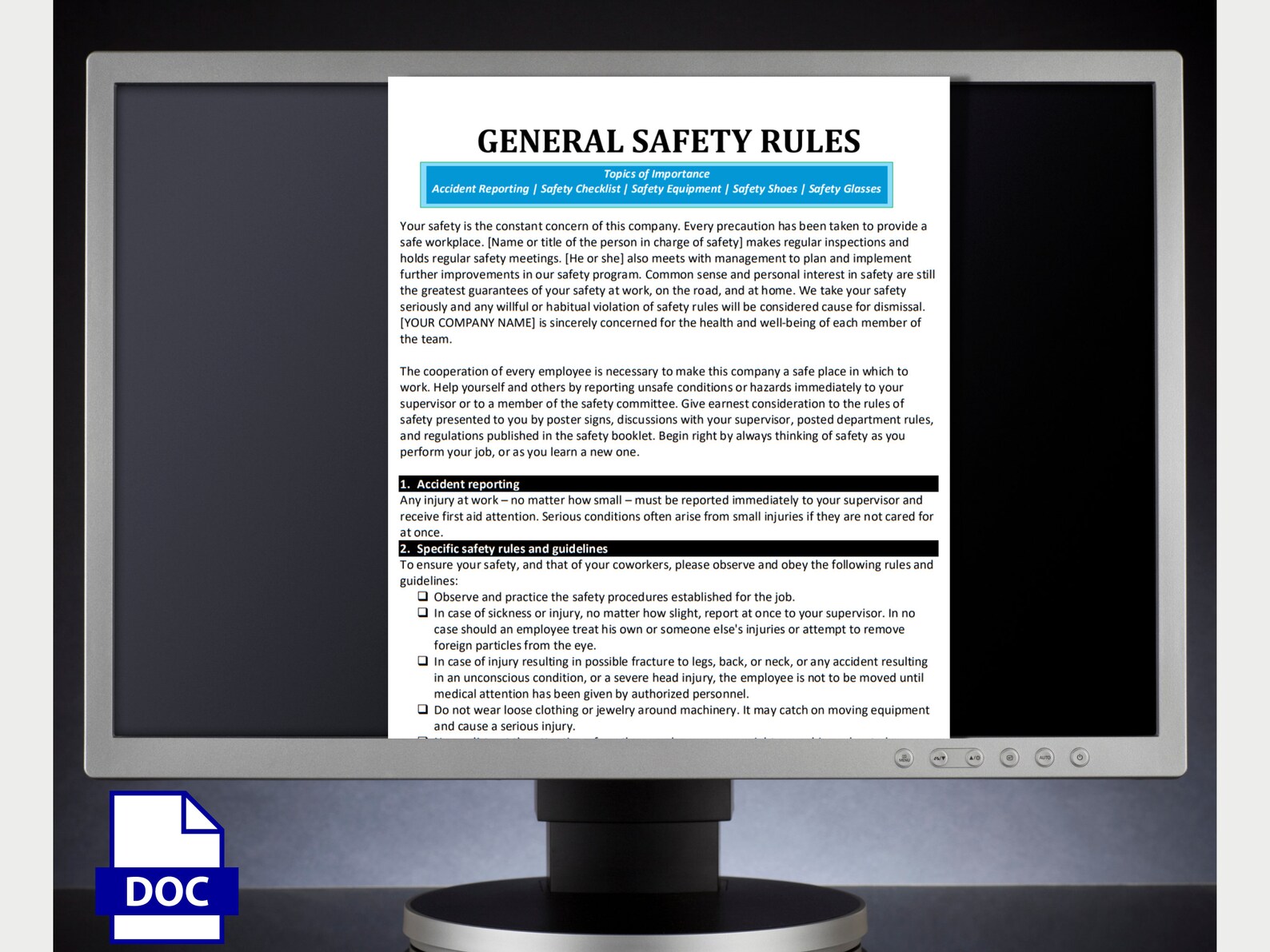 Employee Safety Policy Template Editable Word Form Human Resources HR ...