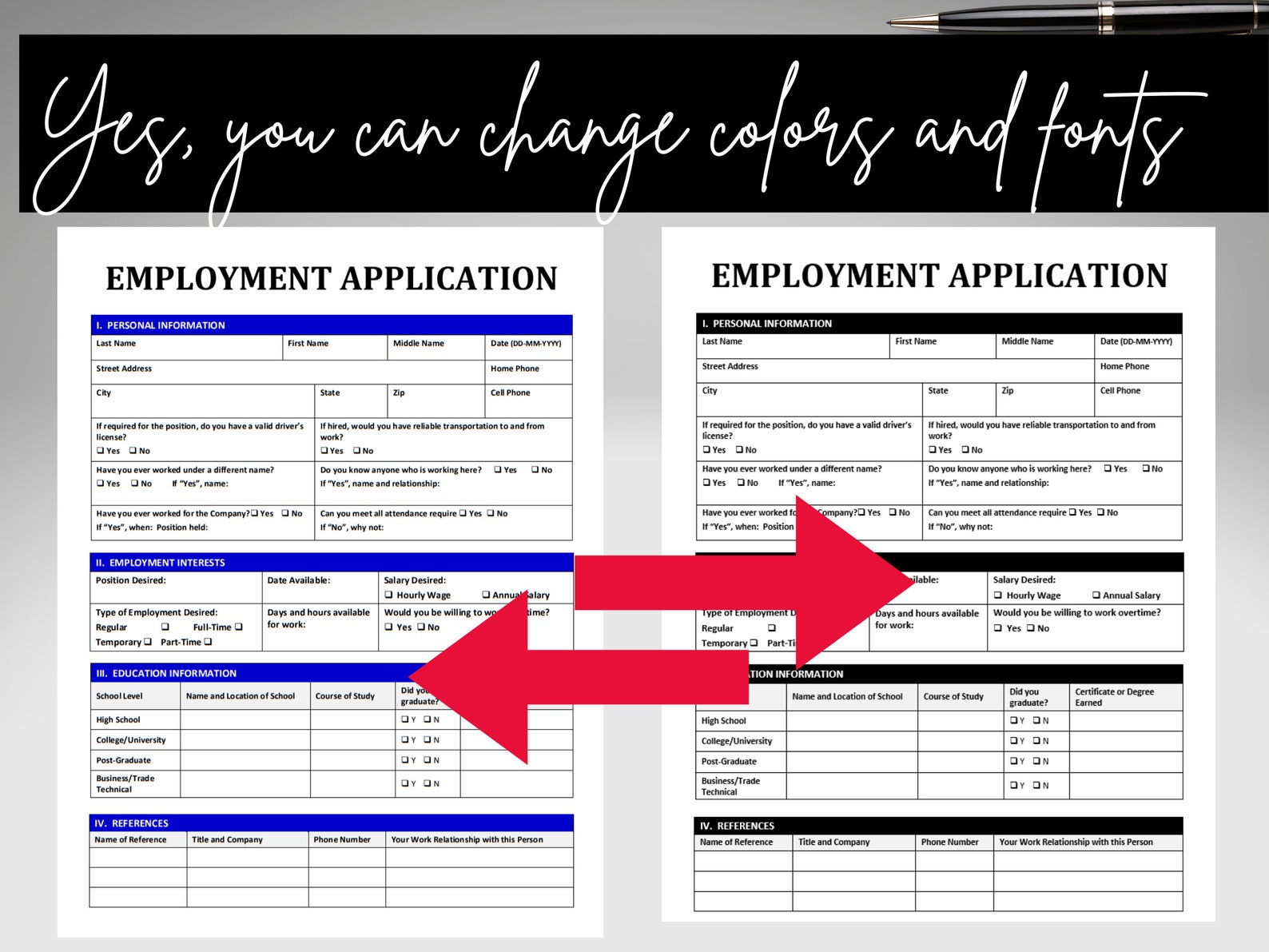 Job Application Form Employee Application Template Employment ...