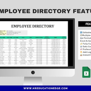 Excel Employee Directory Template: HR Staff Contact List (digital ...