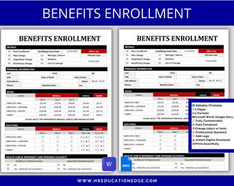 Employee Benefits Enrollment Template: HR Health Insurance Open Enrollment Form (Digital Download) | Editable Word