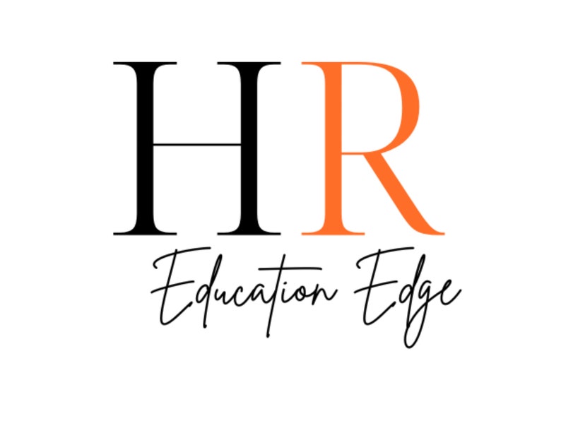 May include: Black and orange logo with the text "HR Education Edge" in a cursive font.