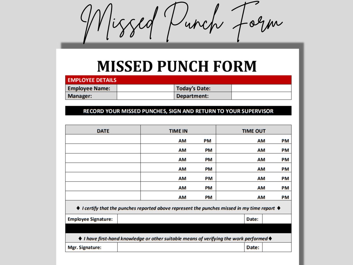 Missed Punch Form Editable Word Template Human Resources Etsy Missed Punch Form Editable Word Template Human Resources Etsy