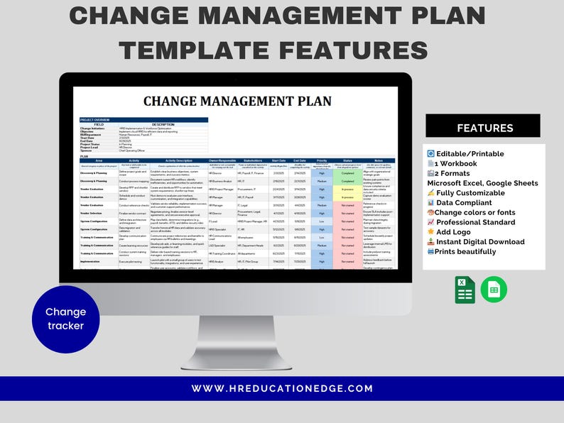 Change Management Plan Template – HR Project Tracker (excel, Google ...