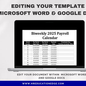 Biweekly Payroll Calendar 2025: Editable & Printable (excel, Google ...