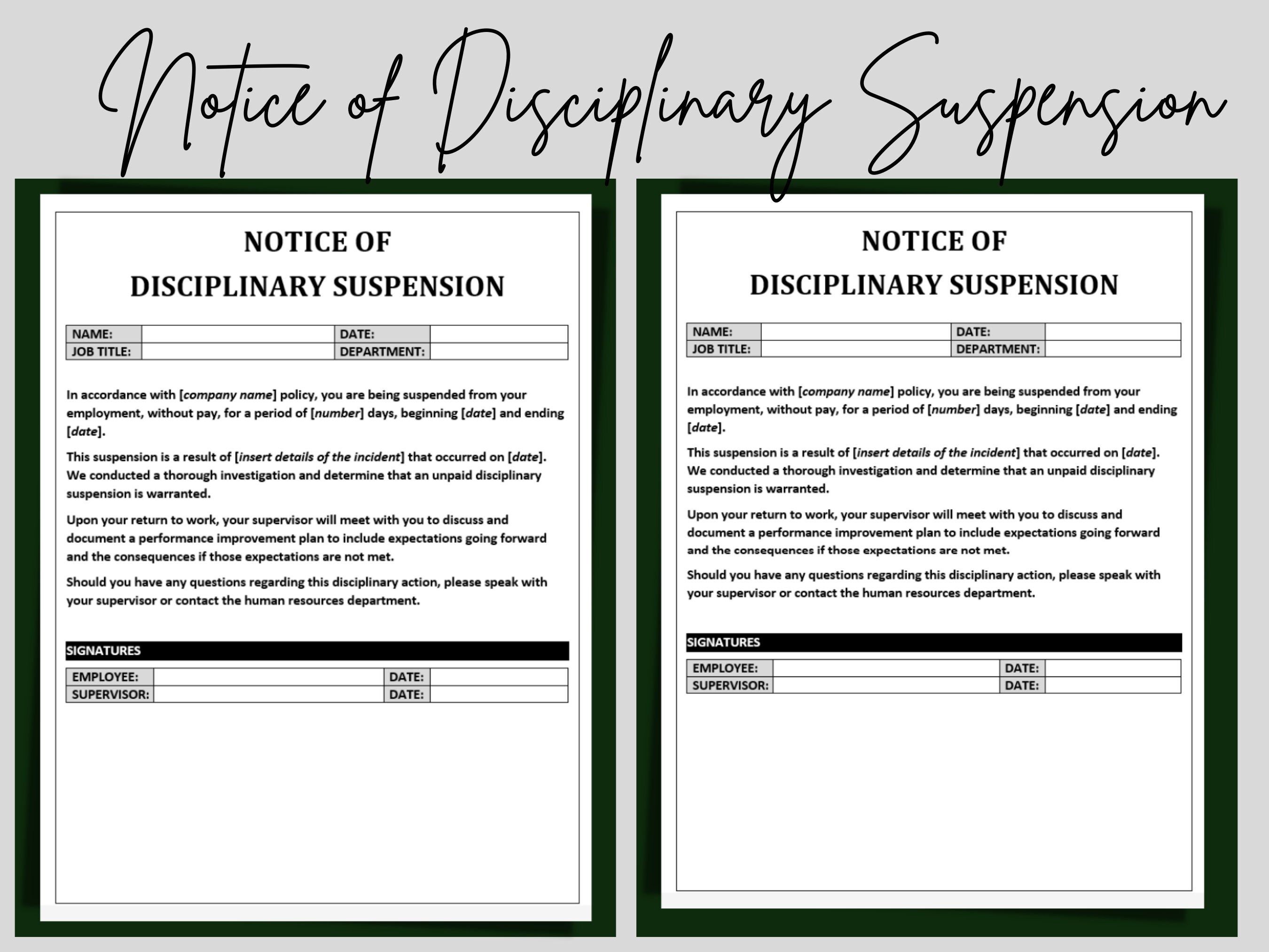 Notice of Disciplinary Suspension HR Template Write up Etsy