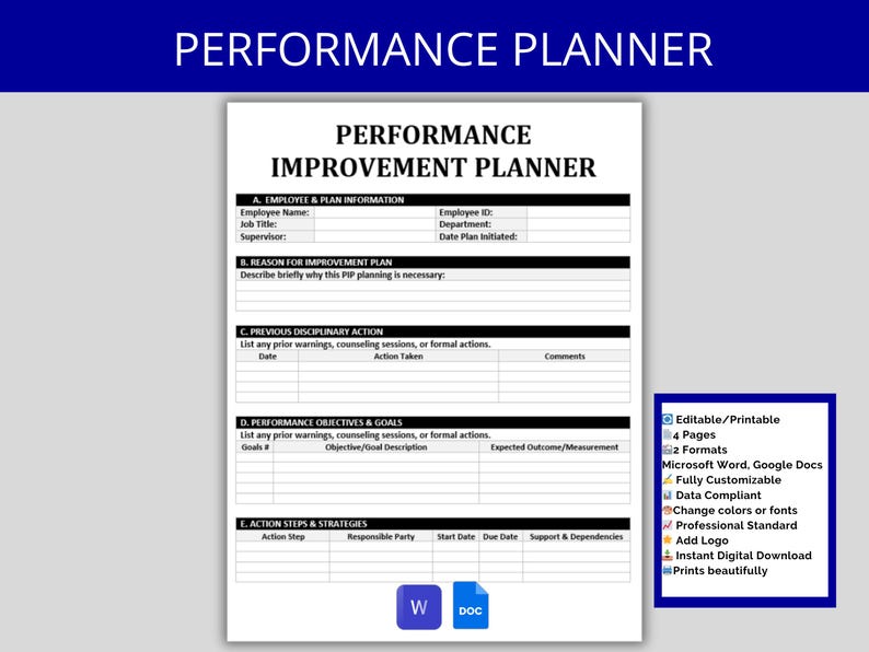 Performance Set List Examples Performance Improvement Planner: Employee Discipline Template (word ...