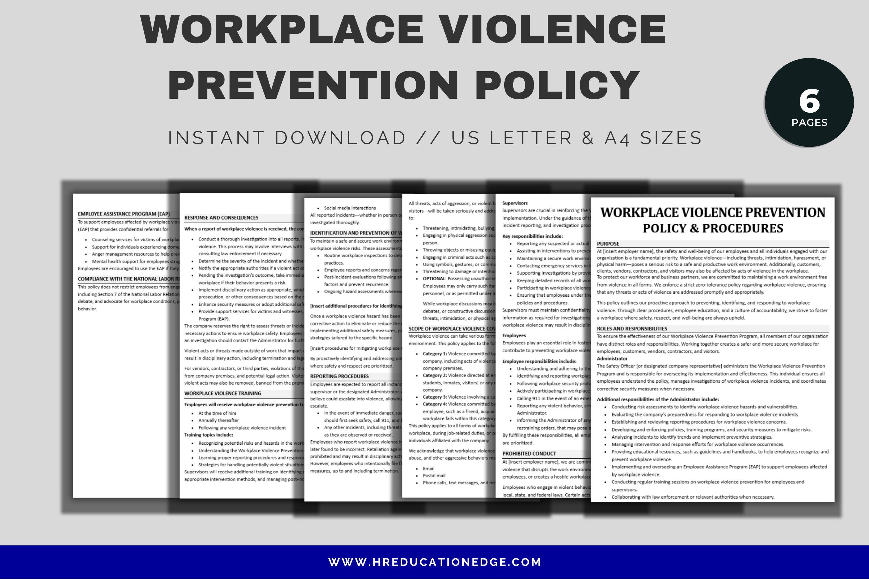 Workplace Violence Prevention Policy Template | HR Employee Safety ...