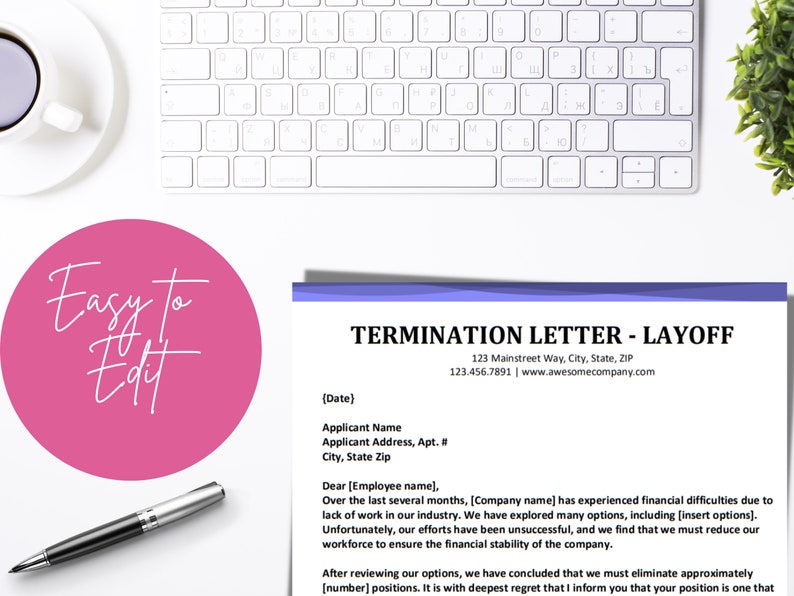 Layoff Termination Letter Editable Word HR Template Human Resources