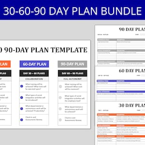 30 60 90 Day Plan Bundle: Editable HR Template | Employee Onboarding, Planning, Goal setting, New Hire Training, Human Resource Planning