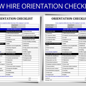 New Hire Orientation Checklist - HR Checklist | Talent Acquisition | New Employee Form | HR Template | Human Resources Onboarding documents