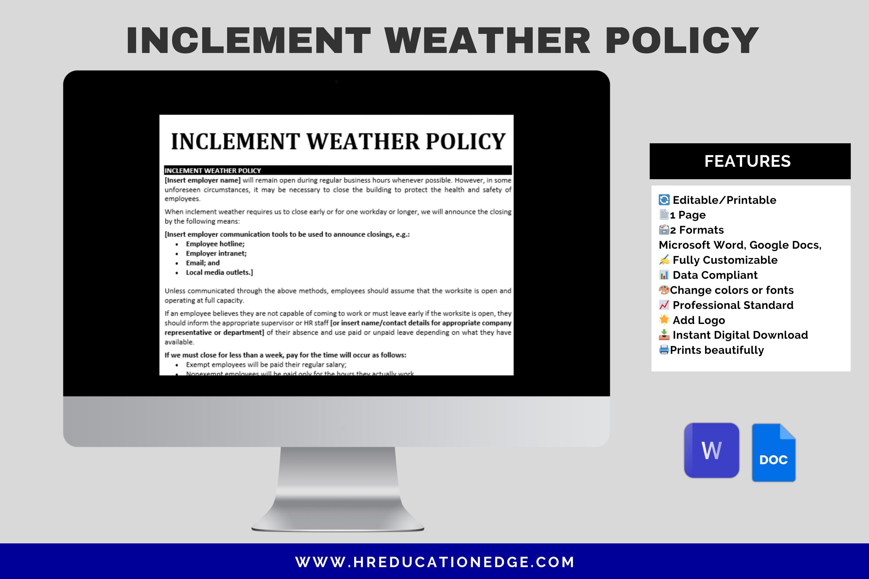 Inclement Weather Policy Template: HR Procedure & Emergency Response ...