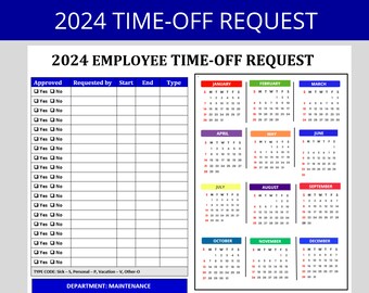 2024 Calendar Employee Time-off Request Planner: PTO & Vacation, Leave Calendar Time-off Form HR Templates Days off Tracker - Etsy 2024 Calendar Employee Time-off Request Planner: PTO & Vacation, Leave Calendar Time-off Form HR Templates Days off Tracker - Etsy
