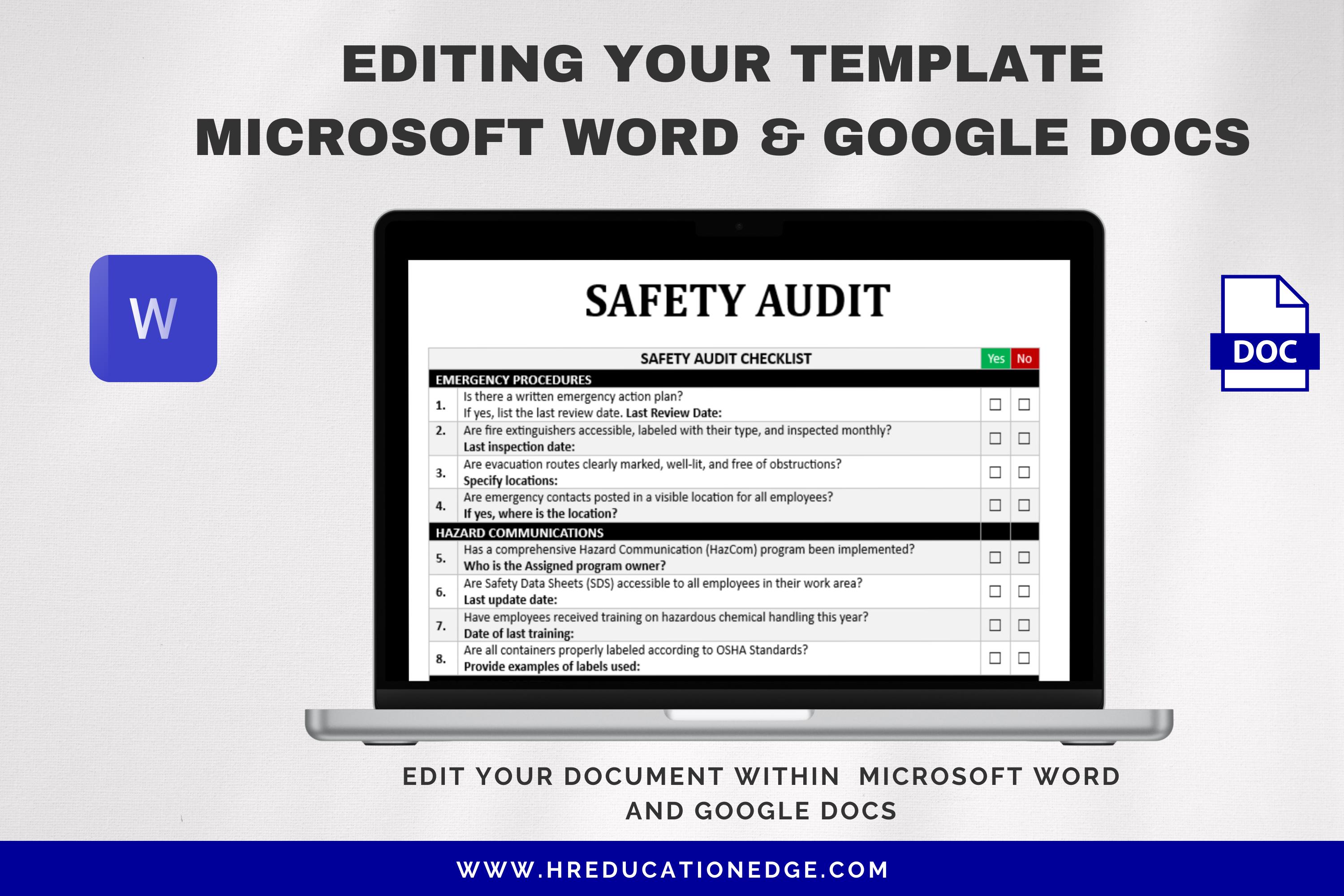Safety Audit Checklist: OSHA Compliance Template (digital Download) - Etsy