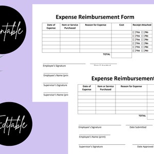 Spesenabrechnungs-Formular Mitarbeitererstattung Ausgaben Bearbeitbare / druckbare Vorlage Reisekosten Einfach HR Vorlagen & Formulare Bild 4