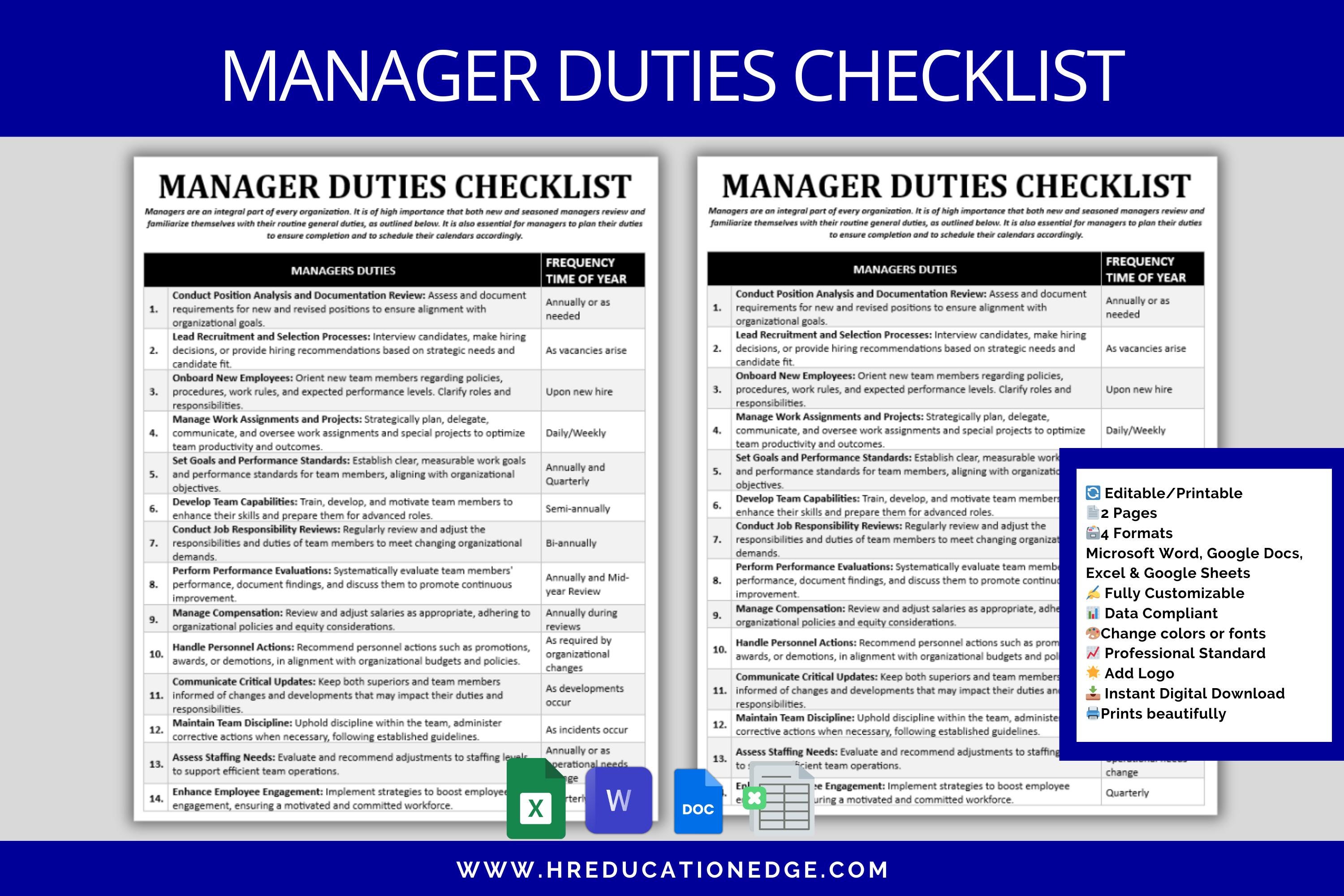 Top Management Leadership Checklist.pdf Managerial Checklist: HR & Leadership Tasks (digital Download) - Etsy