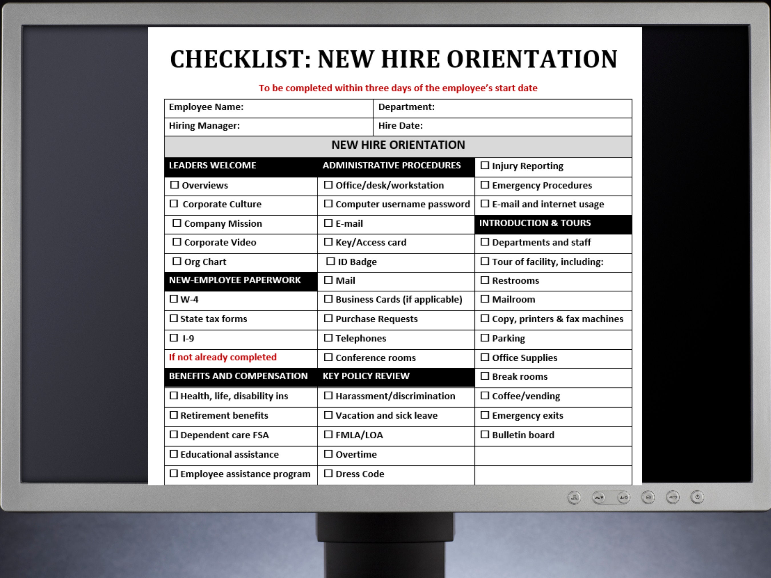 New Hire Orientation Checklist: Employee Onboarding HR Form (MS Word ...