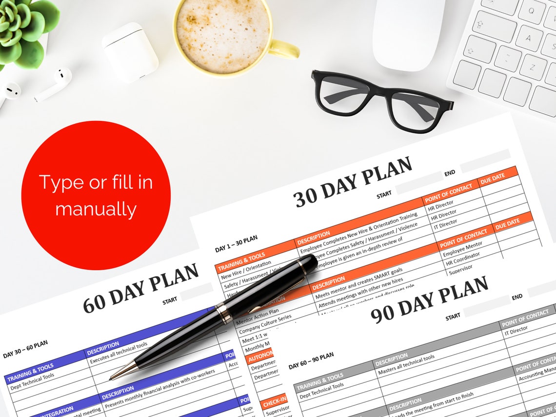 30 60 90 Day Plan Template Bundle: Editable HR Onboarding (word, Google ...