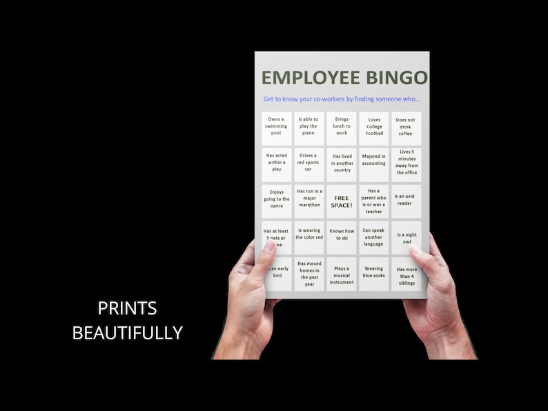 Employee Bingo Template Icebreakers / Games Human - Etsy