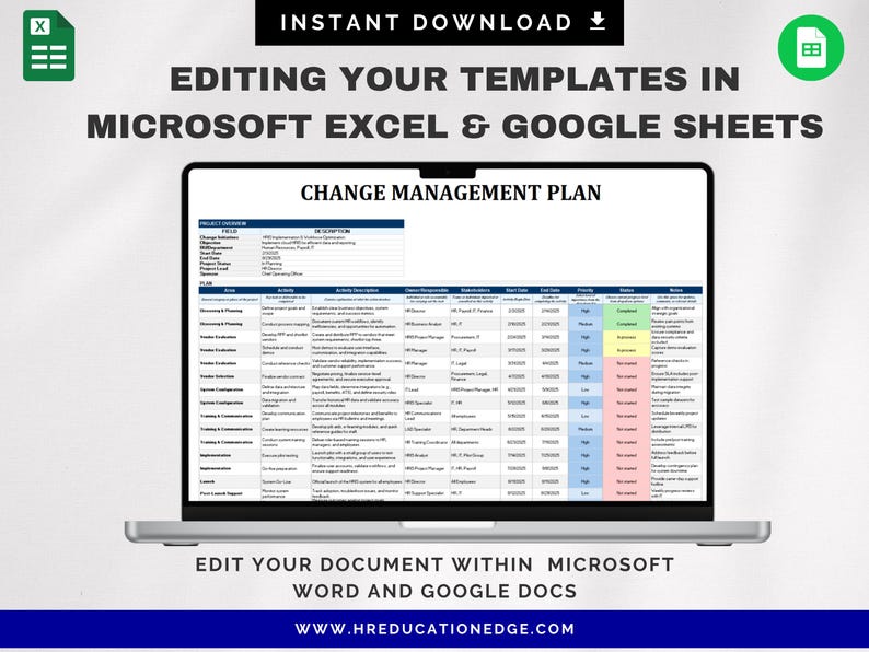 Change Management Plan Template – HR Project Tracker (excel, Google ...