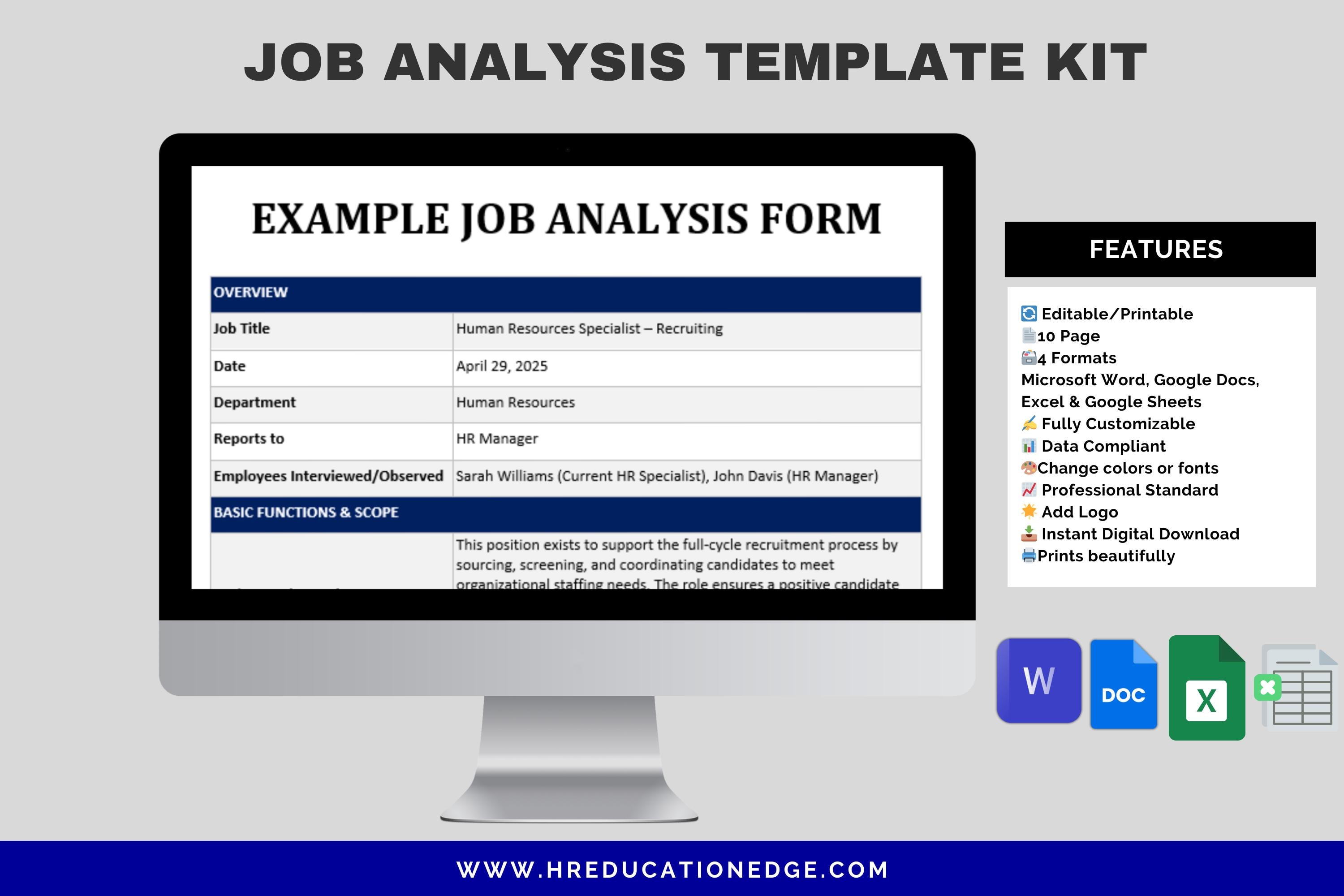 Job Analysis Template Kit: Editable HR Forms & KSA Cheat Sheet (digital ...